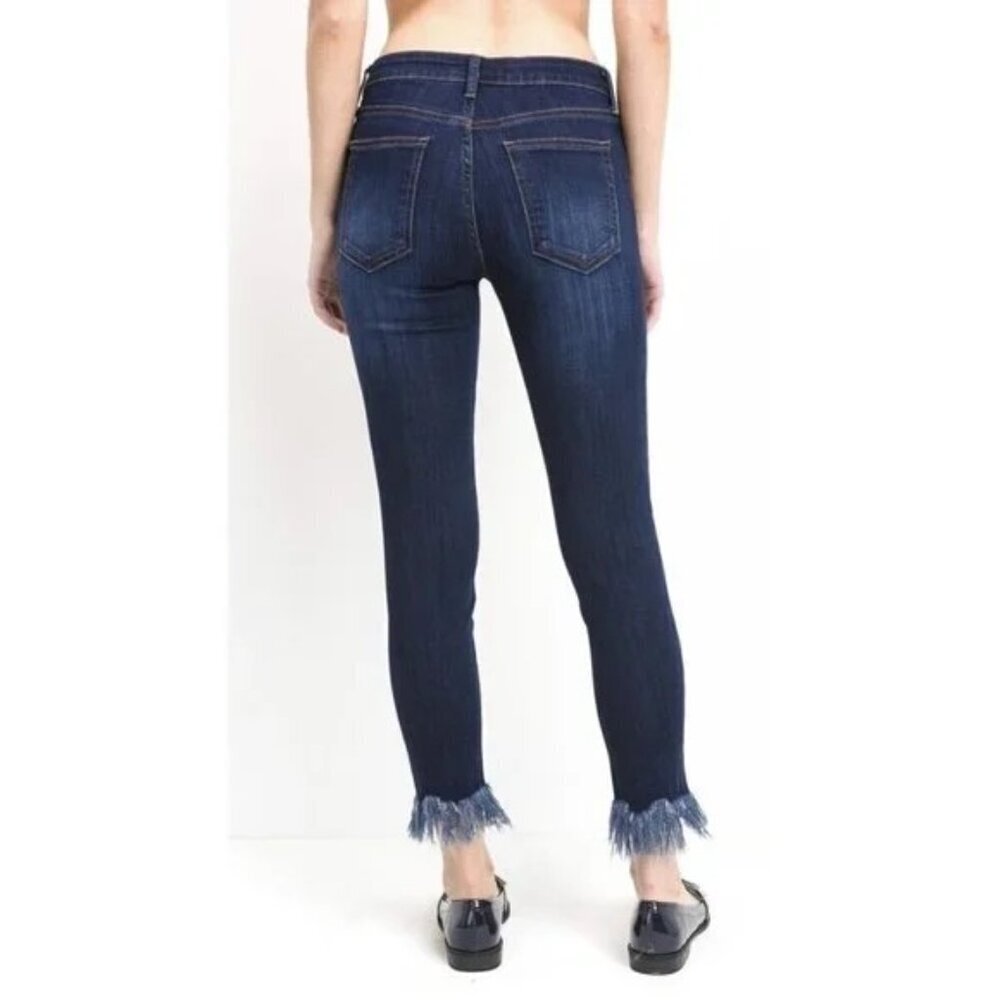 EUC Just Black Denim Fringe Hem Ankle Jeans Shark Bite Stretch Indigo US Made 29 - Picture 3 of 12